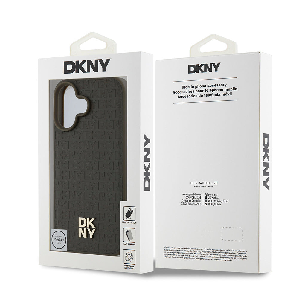 Apple iPhone 16 Plus Kılıf DKNY Orjinal Lisanslı Magsafe Şarj Özellikli 3D Yazılı Repeat Pattern Kapak Siyah