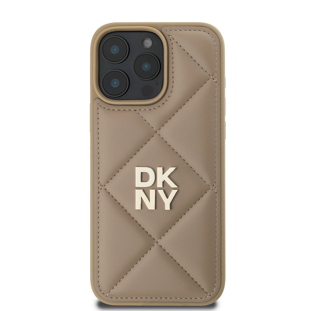 Apple iPhone 16 Pro Kılıf DKNY Orjinal Lisanslı Kapitone Tasarımlı Metal Logolu Deri Kapak Siyah