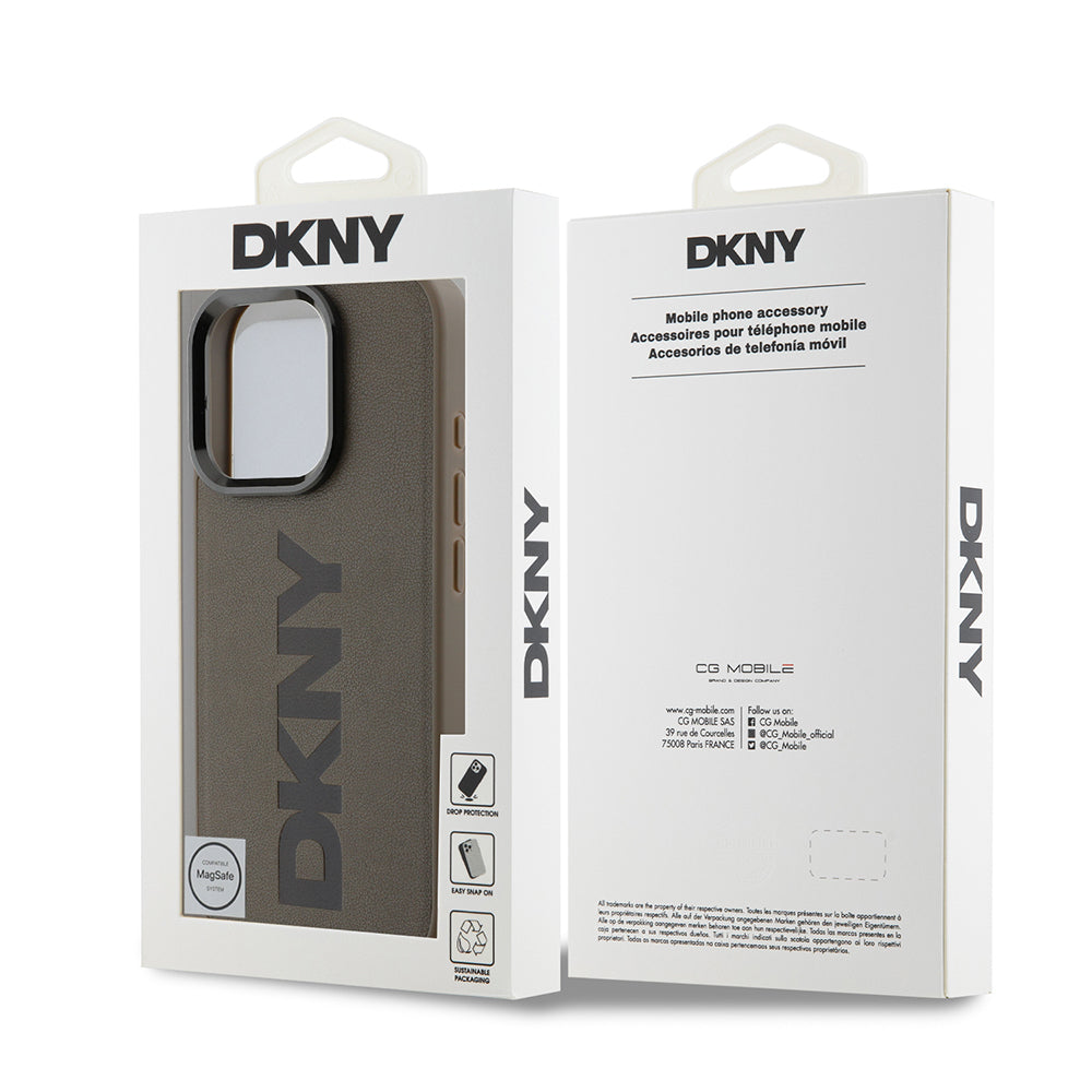 Apple iPhone 16 Pro Kılıf DKNY Orjinal Lisanslı Magsafe Şarj Özellikli PU Deri Plain Kapak Gri