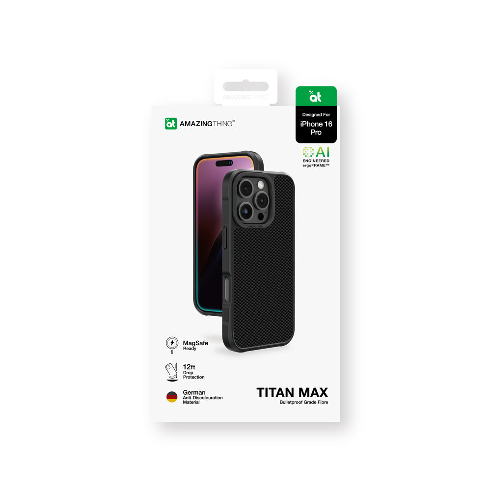 Apple iPhone 16 Pro Kılıf Magsafe Şarj Özellikli 1500D Aramid Fiber Amazingthing Titan Max Serisi Kapak Siyah