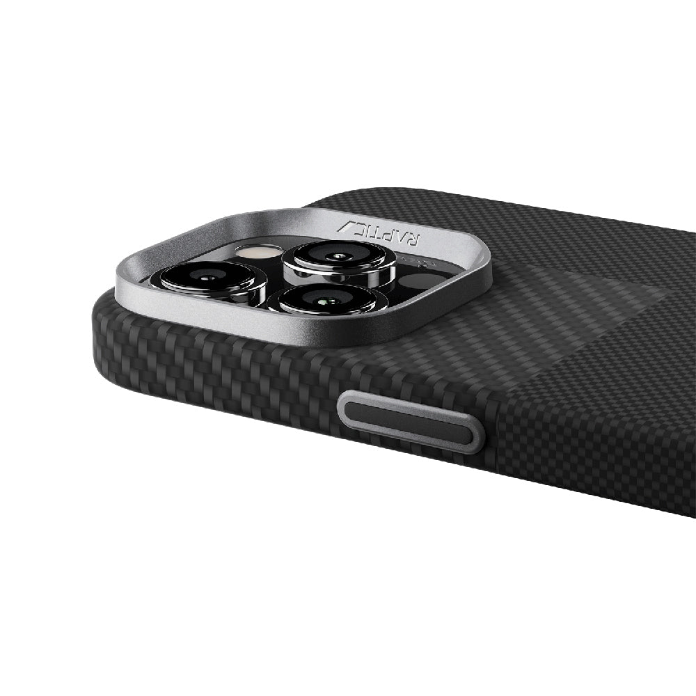 Apple iPhone 16 Pro Kılıf Magsafe Şarj Özellikli 600D Metal Kamera Çerçeveli Raptic Aramid Fiber Croxx Mondrian Serisi Kapak Siyah