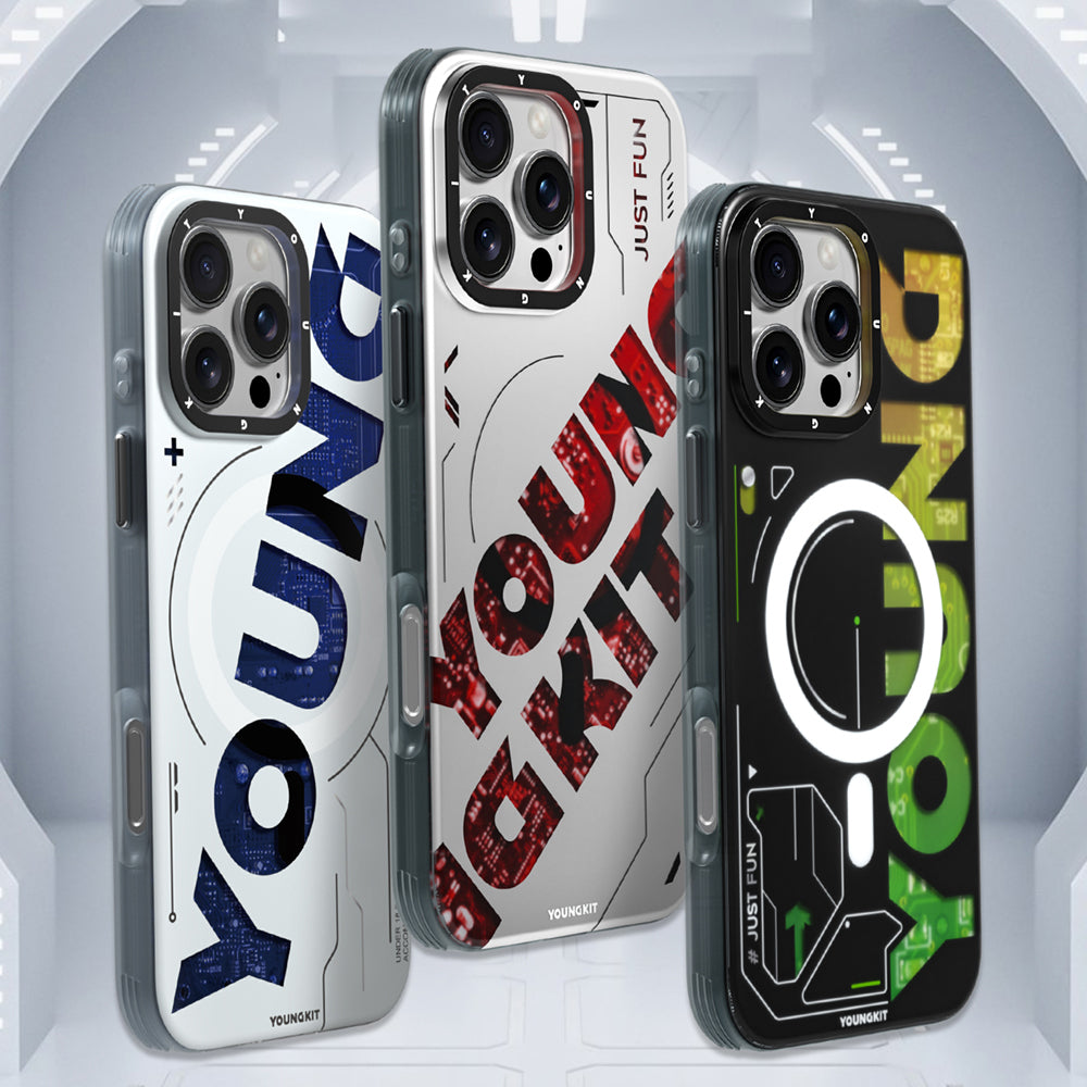 Apple iPhone 16 Pro Kılıf Magsafe Şarj Özellikli Airbagli Çift Katmanlı Youngkit Future Serisi Kapak Mavi