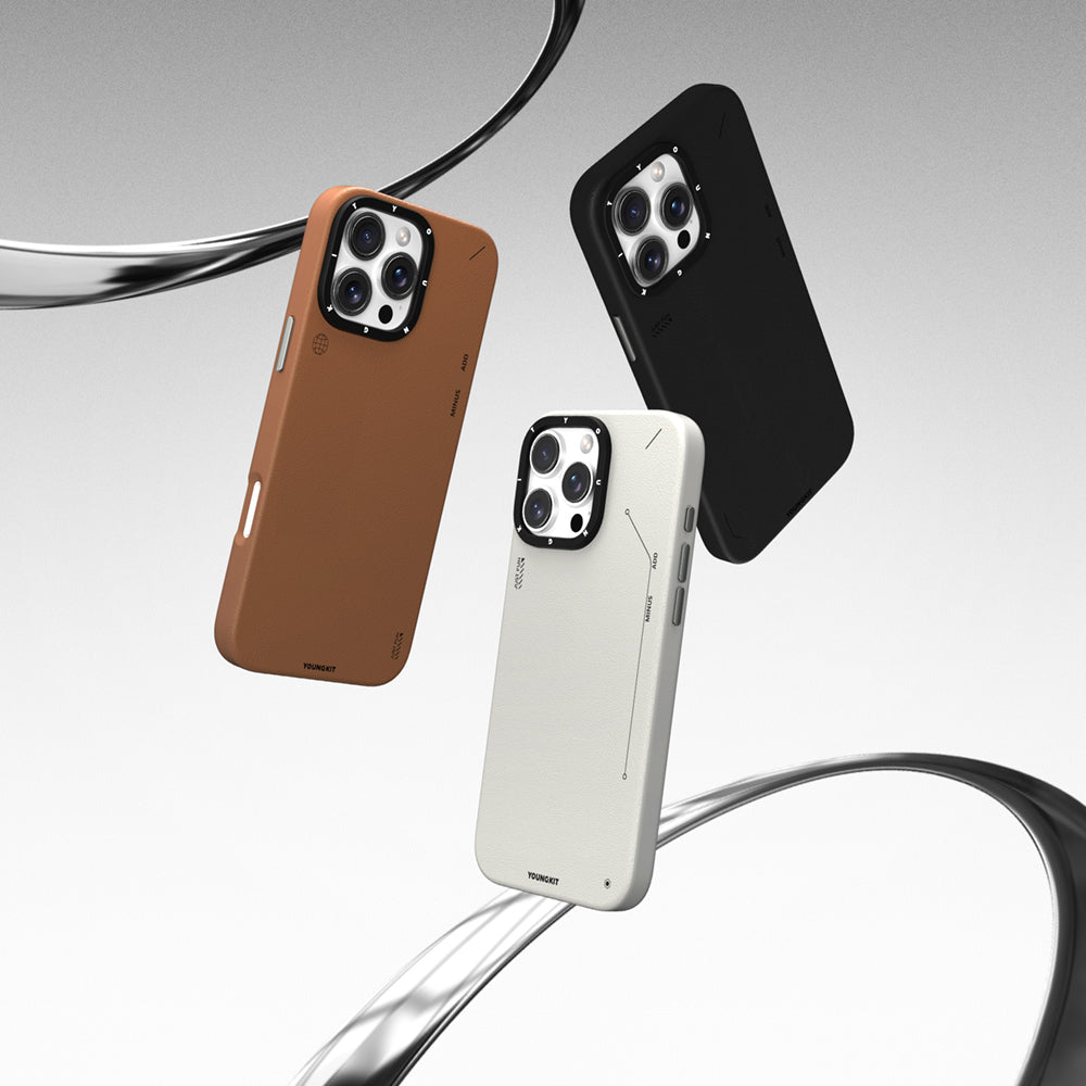 Apple iPhone 16 Pro Kılıf Magsafe Şarj Özellikli Basit Mat Deri Desenli Youngkit Tech Fashion Serisi Kapak Gri