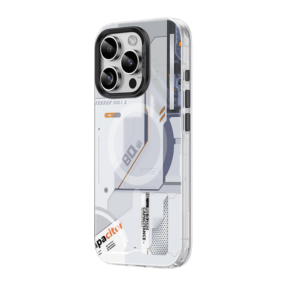 Apple iPhone 16 Pro Kılıf MagSafe Şarj Özellikli Mekanik Tasarımlı Benks Perspective Serisi Kapak Beyaz