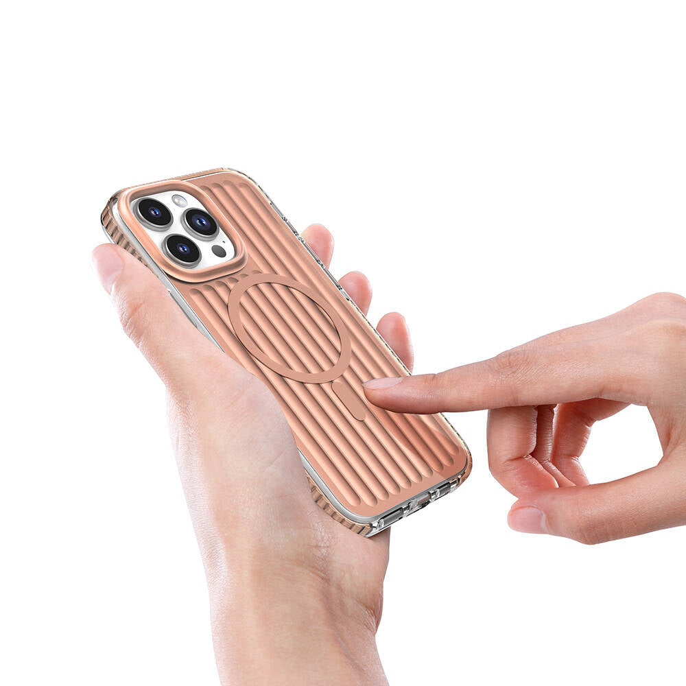 Apple iPhone 16 Pro Kılıf Magsafe Şarj Özellikli Oyuklu Tasarım Mutural Bumpy Clear Kapak Rose Gold