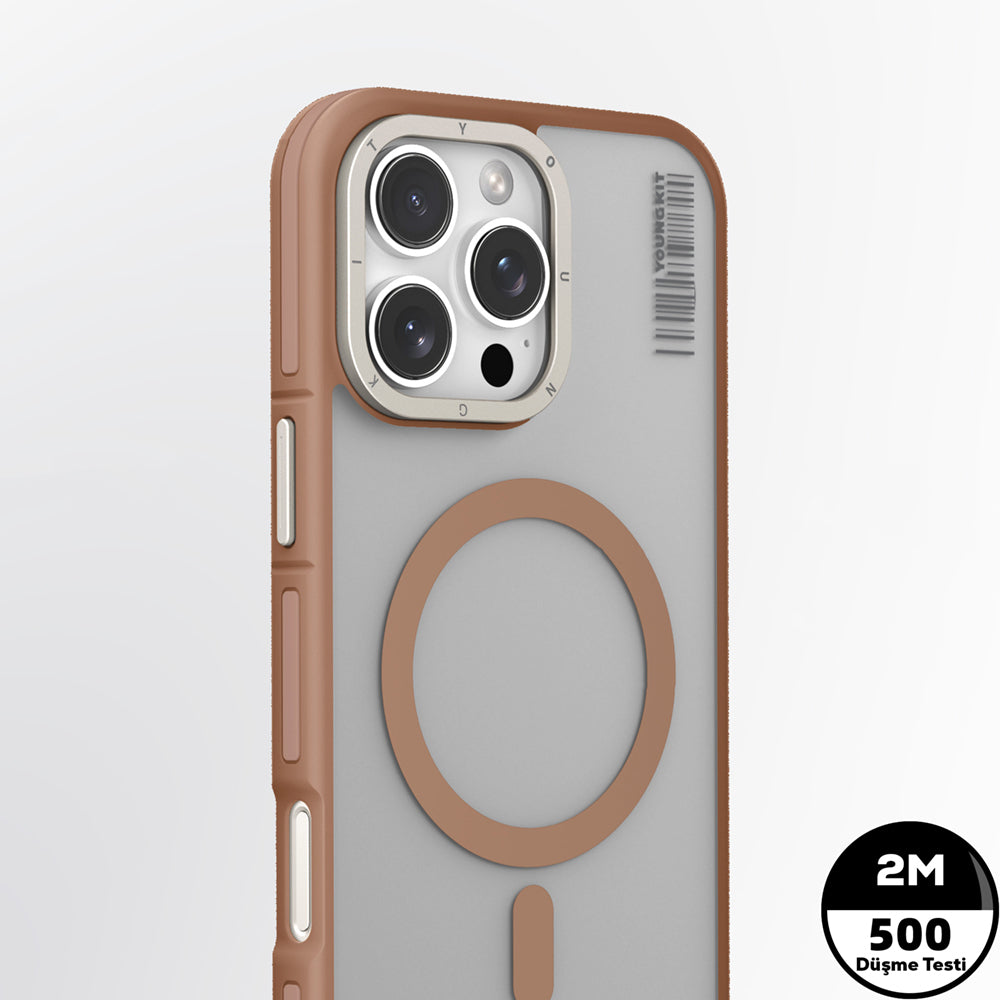 Apple iPhone 16 Pro Kılıf Magsafe Şarj Özellikli Youngkit Rock Sand Serisi Kapak Gold