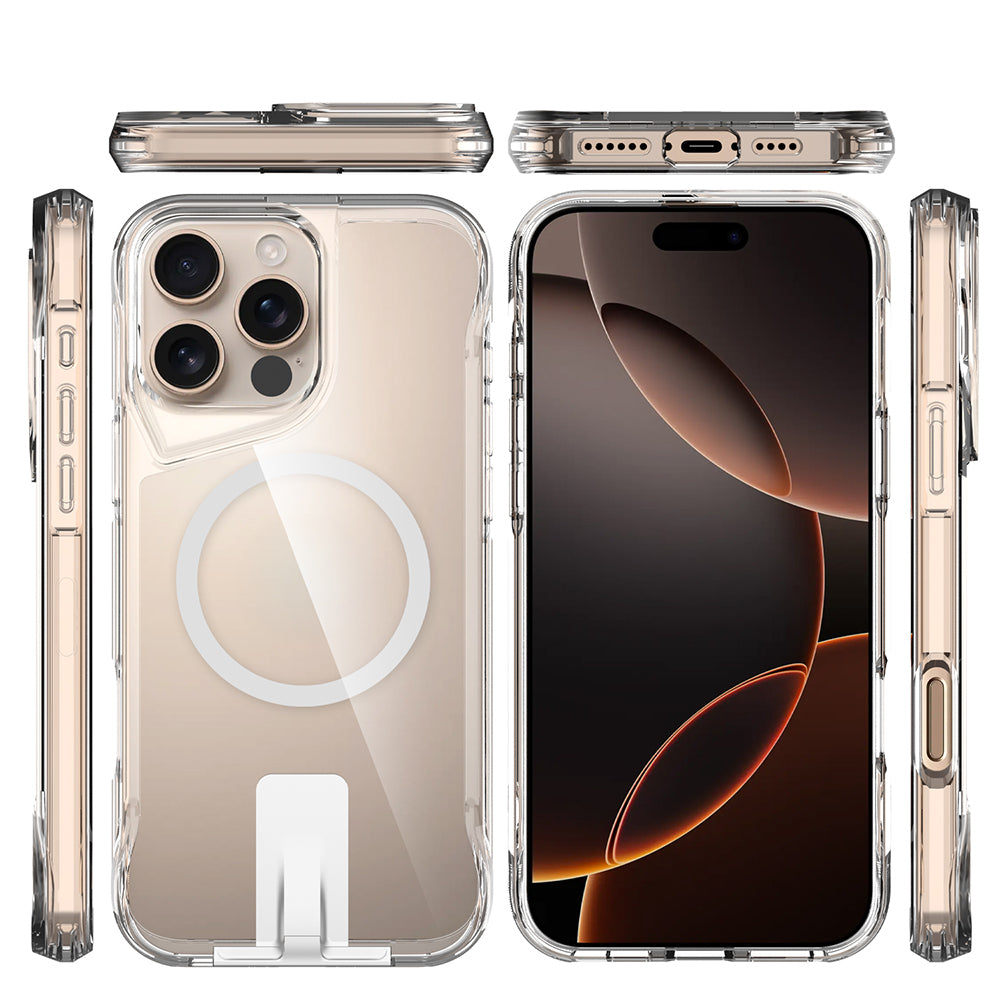 Apple iPhone 16 Pro Kılıf M-safe Şarj Özellikli Zore T-Max Standlı Kapak Şeffaf