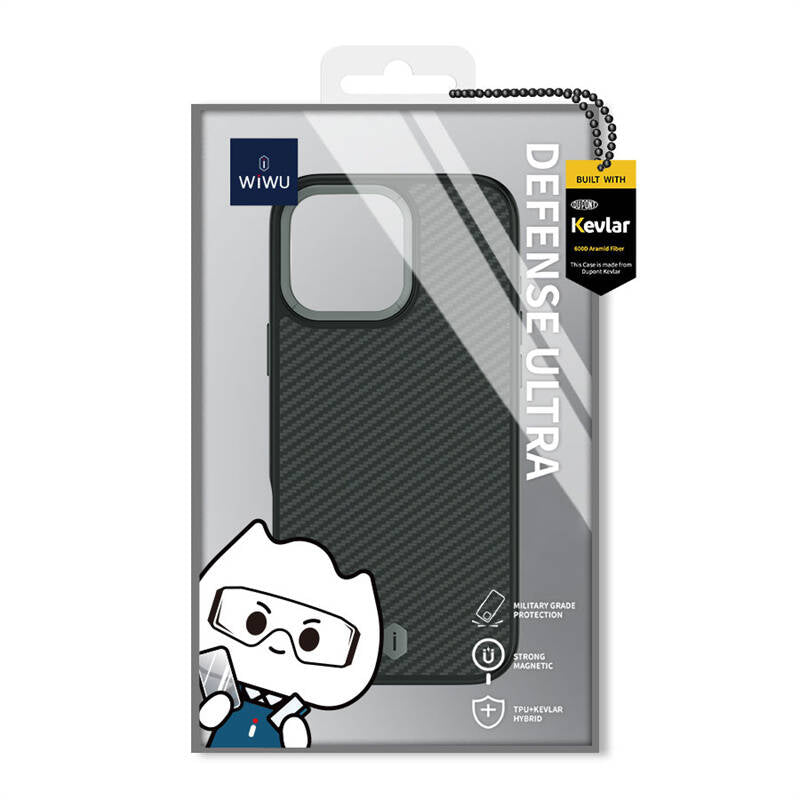 Apple iPhone 16 Pro Kılıf Wiwu DCC-205 Magsafe Şarj Özellikli Aramid Fiber Tasarım Kevlar Kapak Siyah