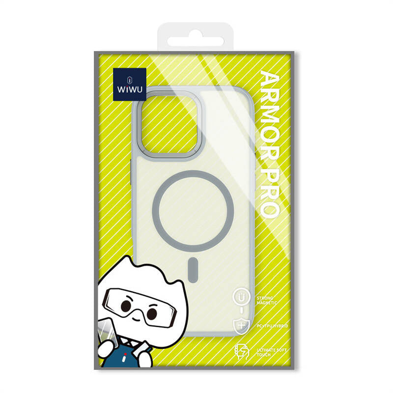 Apple iPhone 16 Pro Kılıf Wiwu FGG-012 ArmorPro Serisi Magsafe Şarj Özellikli Parmak İzi Bırakmayan Kılıf Gri