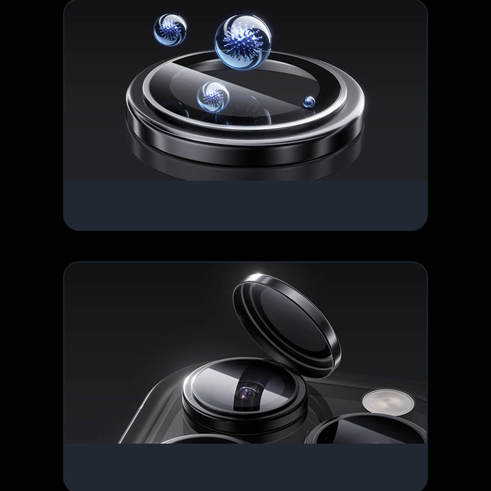 Apple iPhone 16 Pro Max Benks Parlama Önleyici Glass Warrior Metal Kamera Lens Koruyucu Titanyum-Gri