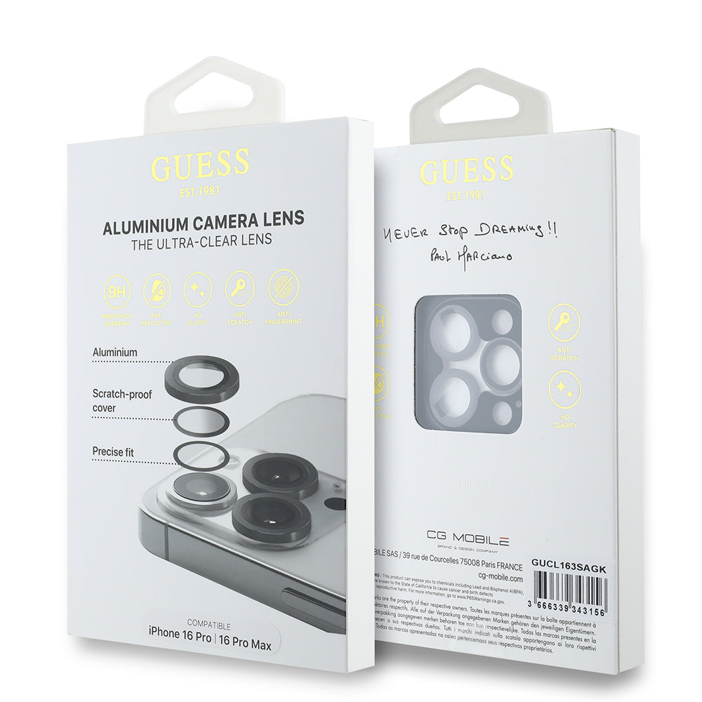 Apple iPhone 16 Pro Max Guess Orjinal Lisanslı Metal Kamera Lens Koruyucu Gümüş