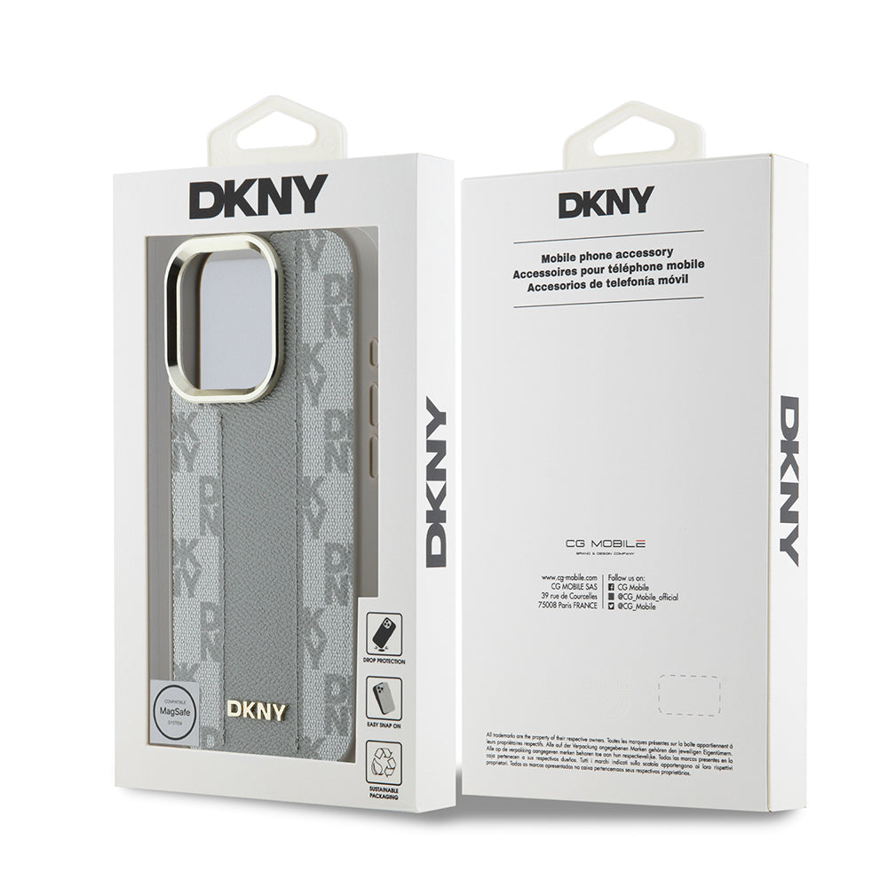 Apple iPhone 16 Pro Max Kılıf DKNY Orjinal Lisanslı Magsafe Şarj Özellikli 3D Yazılı Checkered Pattern Kapak Siyah