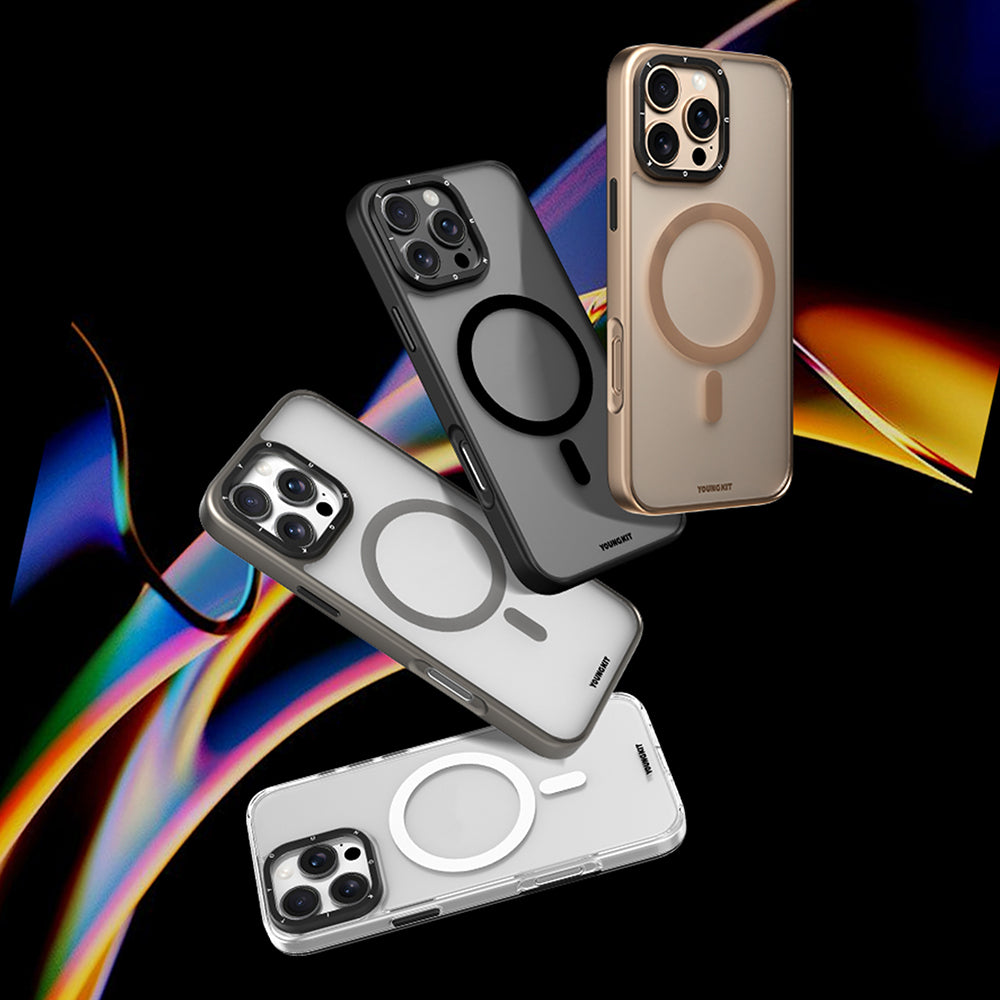 Apple iPhone 16 Pro Max Kılıf M-safe Şarj Özellikli Cam Arka Yüzey TPU Youngkit Gemstone Serisi Kapak Şeffaf