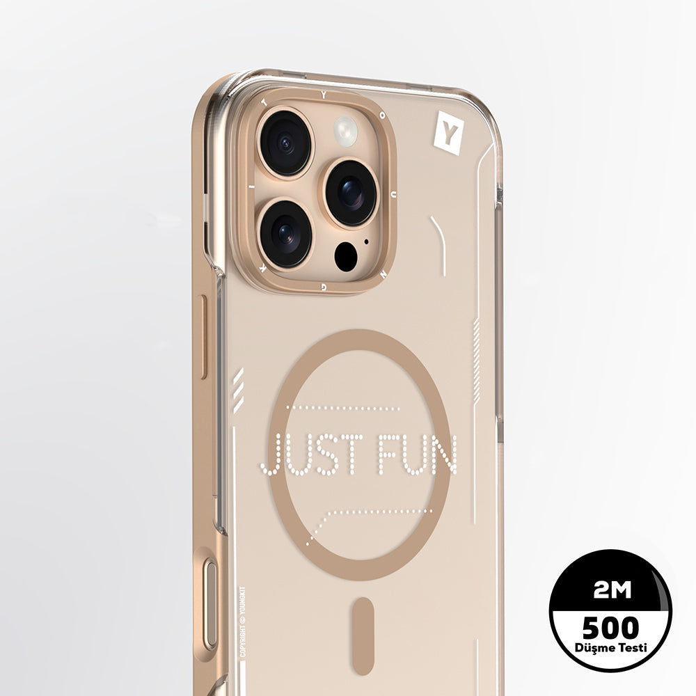 Apple iPhone 16 Pro Max Kılıf Magsafe Şarj Özellikli Çıkarılabilir Arka Yüzeyli Youngkit Mecha Kapak Gold