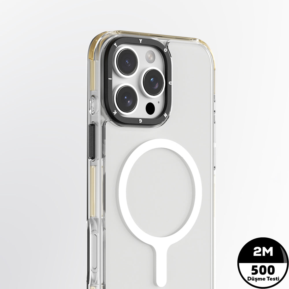 Apple iPhone 16 Pro Max Kılıf Magsafe Şarj Özellikli YoungKit Crystal Color Serisi Kapak Şeffaf