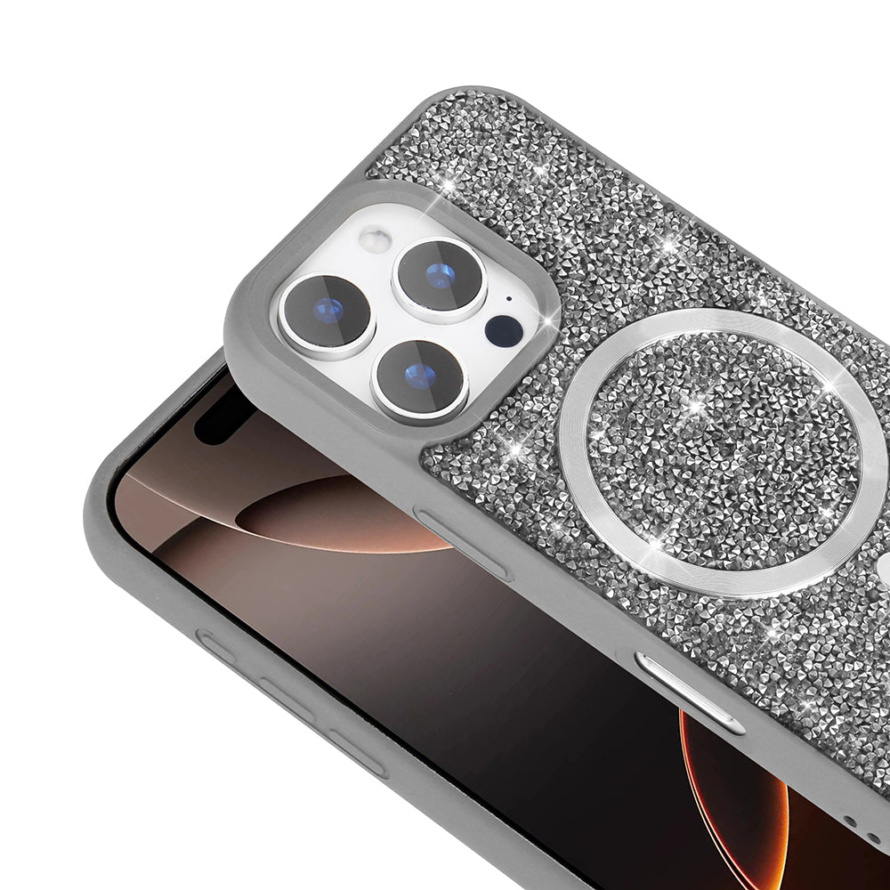 Apple iPhone 16 Pro Max Kılıf Pırlanta Tasarımlı M-safe Şarj Özellikli Zore Mozaik Silikon Kapak Siyah