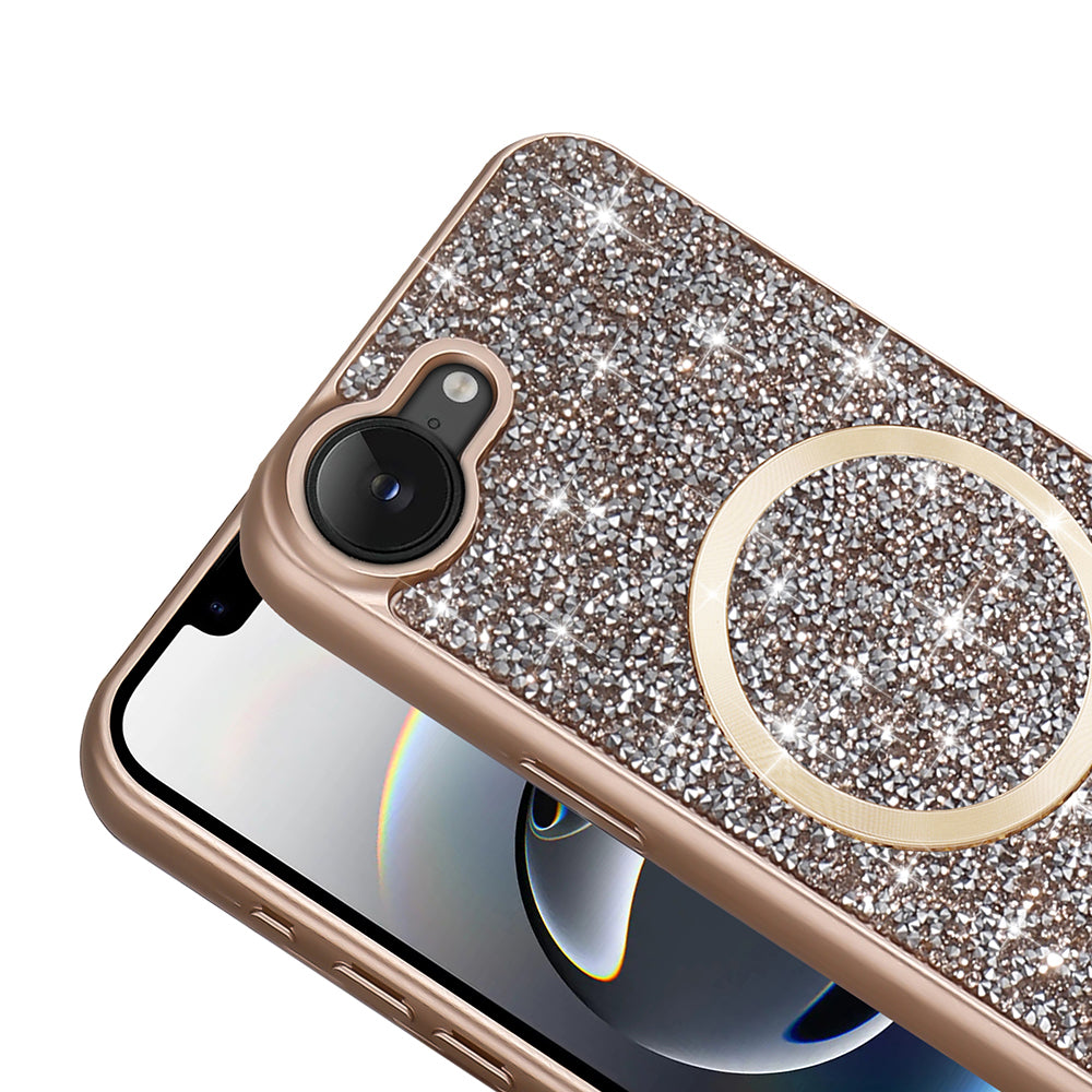 Apple iPhone 16E Kılıf Pırlanta Tasarımlı M-safe Şarj Özellikli Zore Mozaik Silikon Kapak Titanyum-Gri