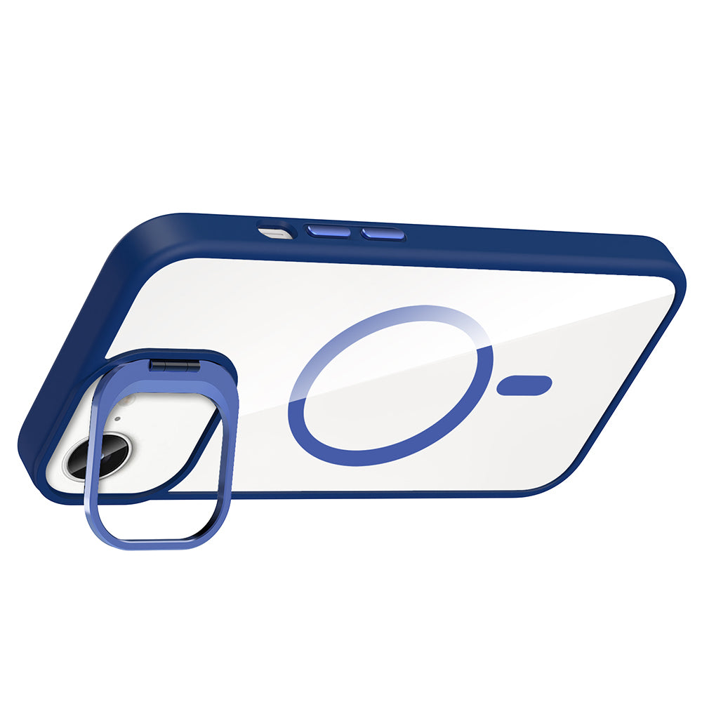 Apple iPhone 16E Kılıf Standlı ve Kamera Lens Hediyeli M-Safe Şarj Özellikli Zore Etro Kapak Derin Mor