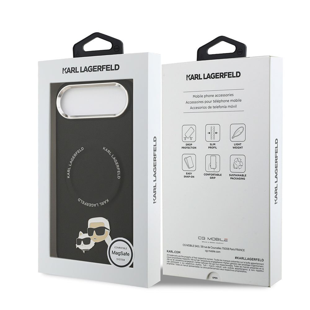 Apple iPhone 17 Air Kılıf Karl Lagerfeld Orjinal Lisanslı M-safe Şarj Özellikli Metal Kamera ve Buton Tasarımlı K&C PU Deri Kapak Gri