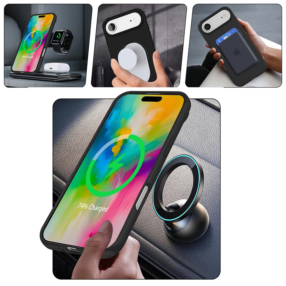 Apple iPhone 17 Air Kılıf M-safe Şarj Özellikli Standlı Zore Samara Kapak Pembe