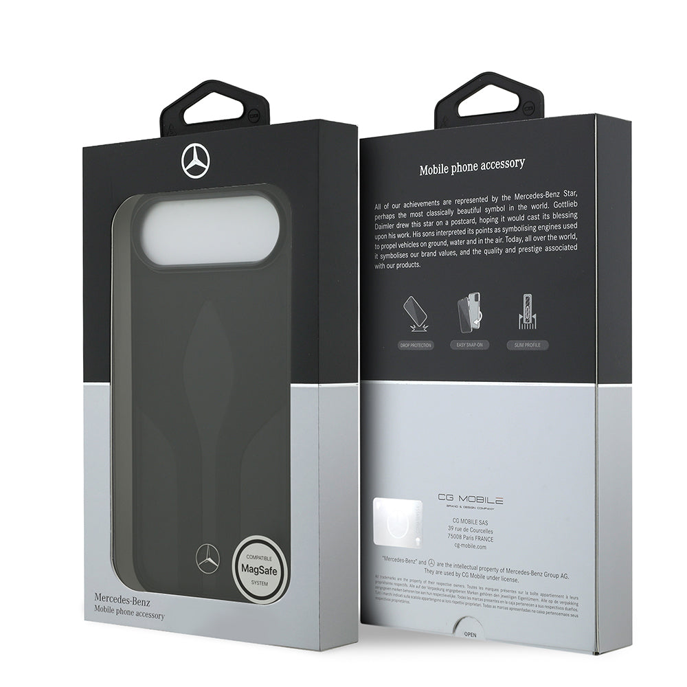 Apple iPhone 17 Air Kılıf Mercedes Benz Orjinal Lisanslı M-safe Şarj Özellikli Dokulu Desenli Deri Kapak Siyah