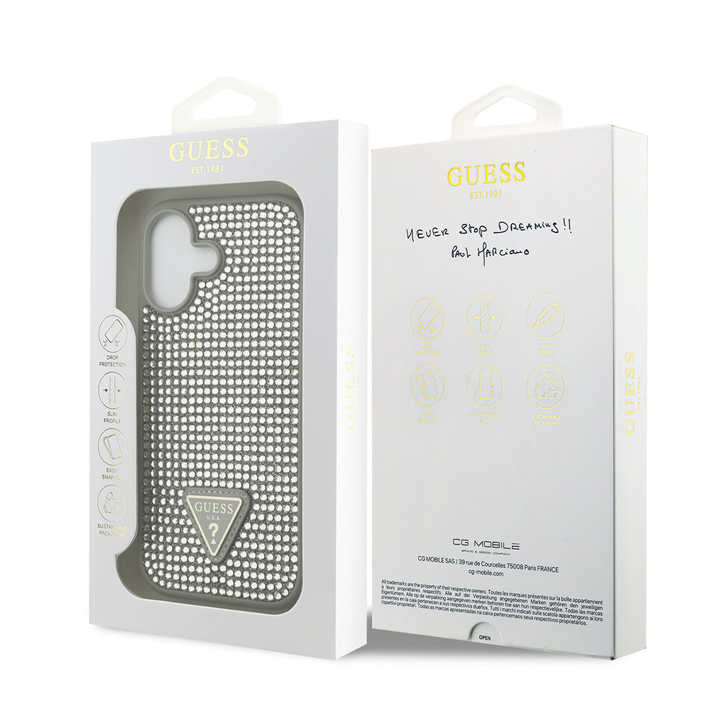 Apple iPhone 17 Kılıf Guess Orjinal Lisanslı Taşlı Arka Yüzey Üçgen Logolu Kapak Pembe