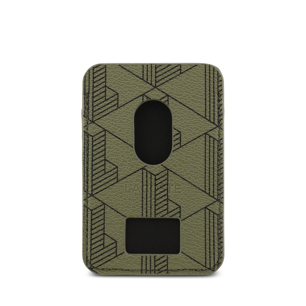 Apple iPhone 17 Kılıf Lacoste Orjinal Lisanslı M-safe Şarj Özellikli PU Deri Tasarımlı Kartlıklı Karışık Monogram Desenli Kapak Yeşil