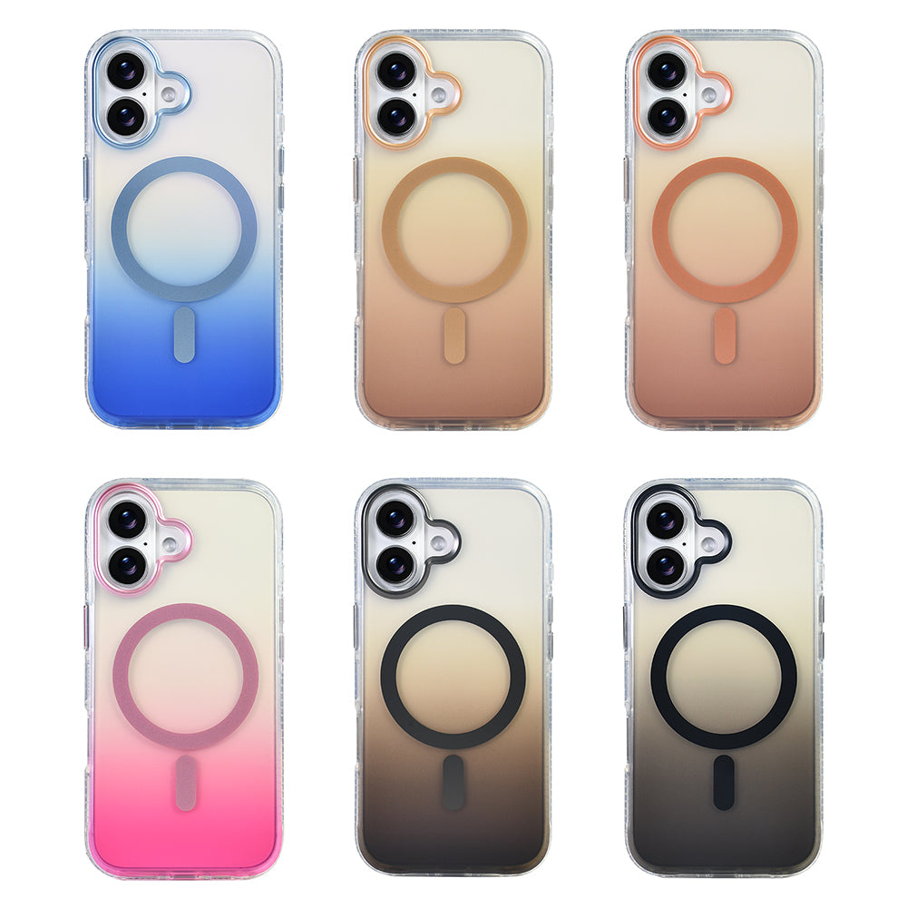 Apple iPhone 17 Kılıf M-safe Şarj Özellikli Transparan Renk Geçişli Zore Toros Kapak Rose Pembe