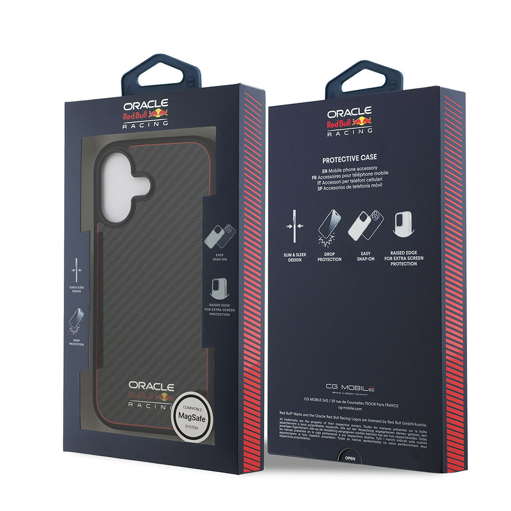 Apple iPhone 17 Kılıf Redbull Orjinal Lisanslı M-safe Şarj Özellikli Karbon Fiber Parlayan Logolu Kevlar Kapak Siyah
