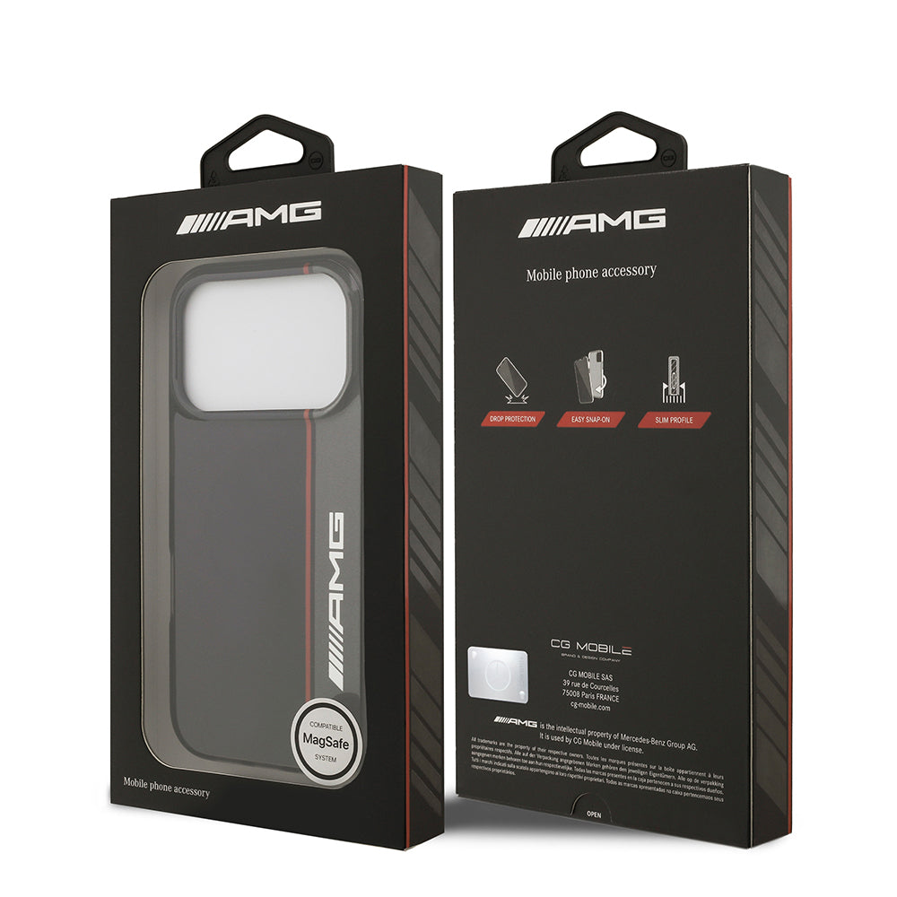 Apple iPhone 17 Pro Kılıf AMG Orjinal Lisanslı M-safe Şarj Özellikli IML Baskı Logolu Çift Katmanlı Bow Lines Kapak Siyah