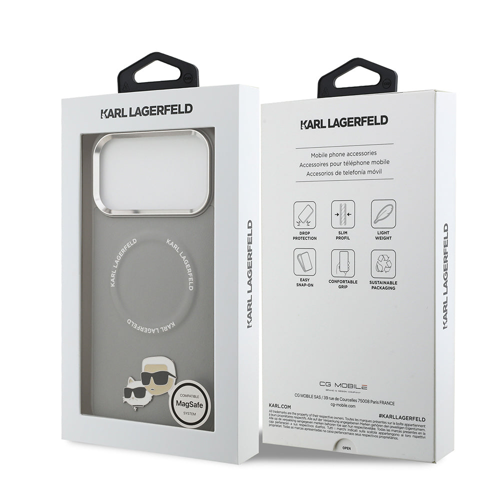 Apple iPhone 17 Pro Kılıf Karl Lagerfeld Orjinal Lisanslı M-safe Şarj Özellikli Metal Kamera ve Buton Tasarımlı K&C PU Deri Kapak Bej