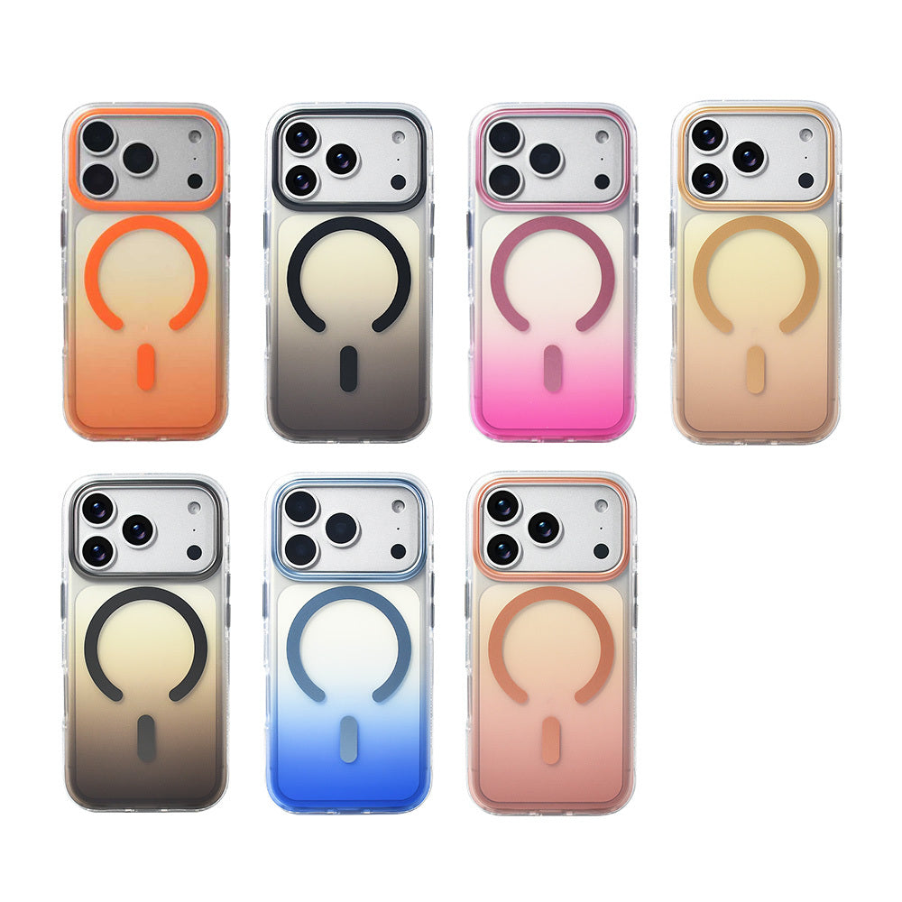 Apple iPhone 17 Pro Kılıf M-safe Şarj Özellikli Transparan Renk Geçişli Zore Toros Kapak Turuncu