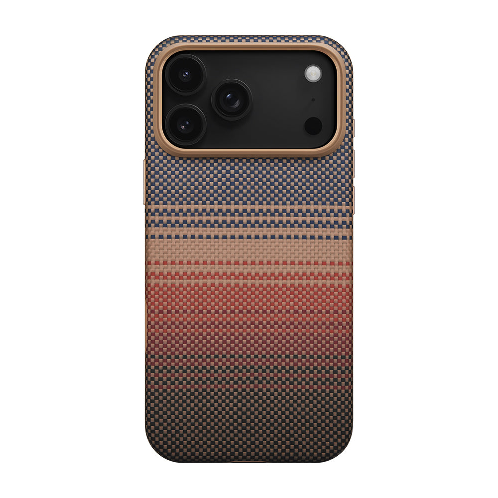 Apple iPhone 17 Pro Max Kılıf M-safe Şarj Özellikli Aramid Fiber Pitaka Military-Grade Sunset-Moonrise Serisi Sunset Kapak Kahverengi