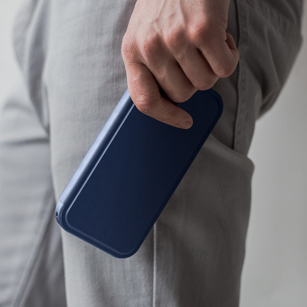 Apple iPhone 17 Pro Max PU Kartlıklı Kapaklı Amazingthing Glamour Foilo Serisi Kılıf Mavi