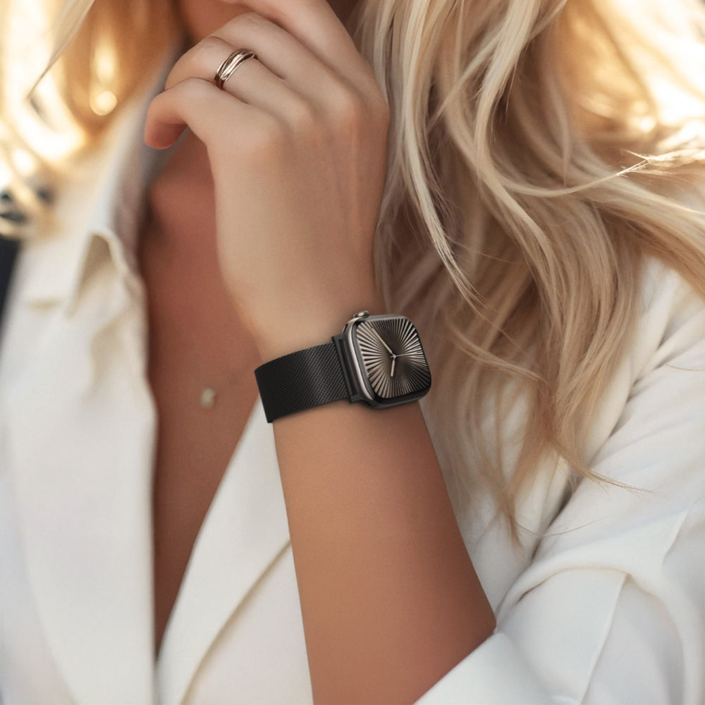 Apple Watch 10 46mm Amazingthing Titan Premium Metal Hasır Kordon Titanyum