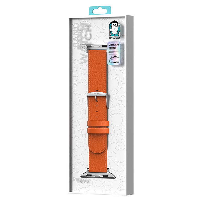 Apple Watch 38mm Benks Vintage Genuine Leather Serisi Deri Kordon Strap Kayış Pembe