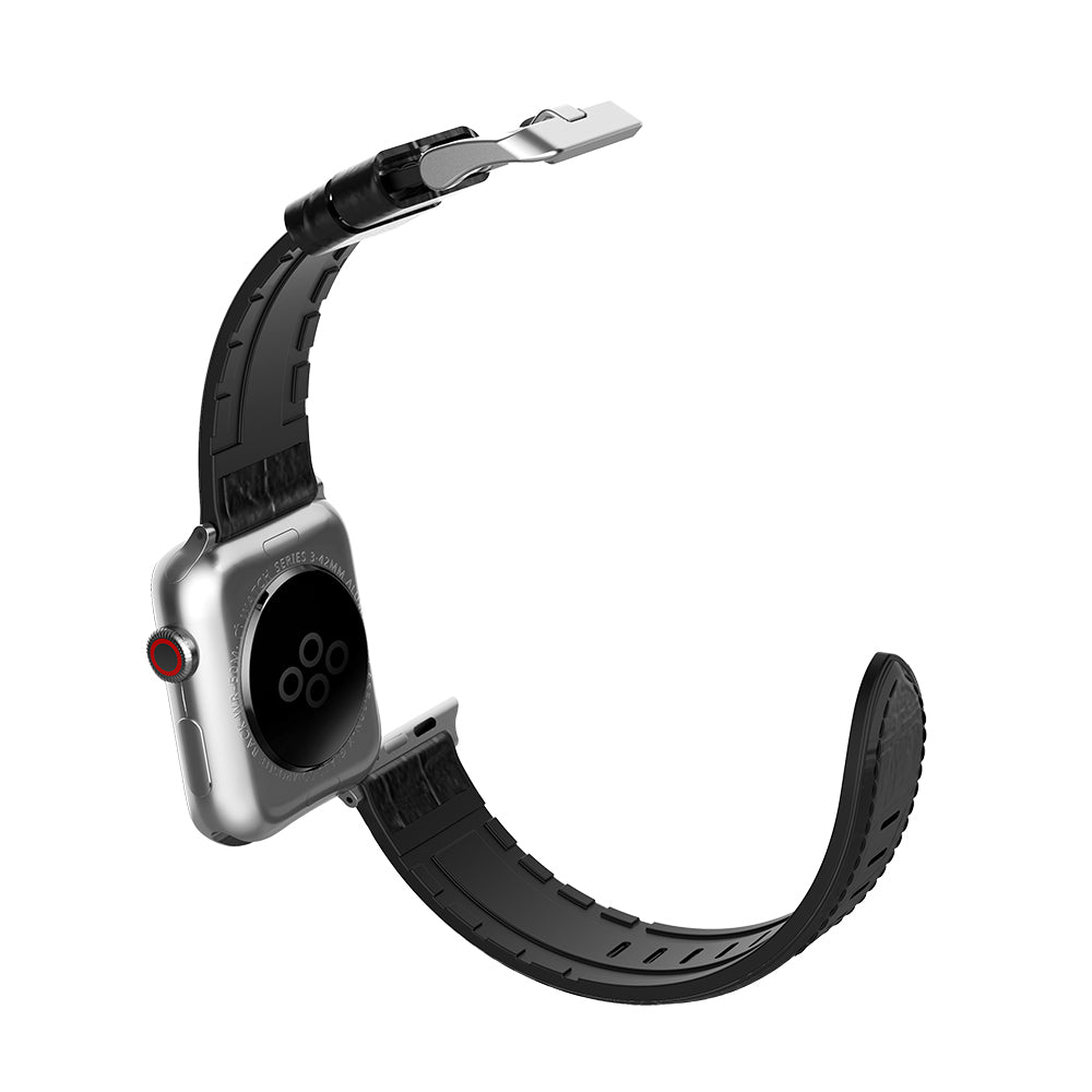 Apple Watch 38mm Raptic Hybrid Leather Serisi Deri Kordon Parlak Siyah