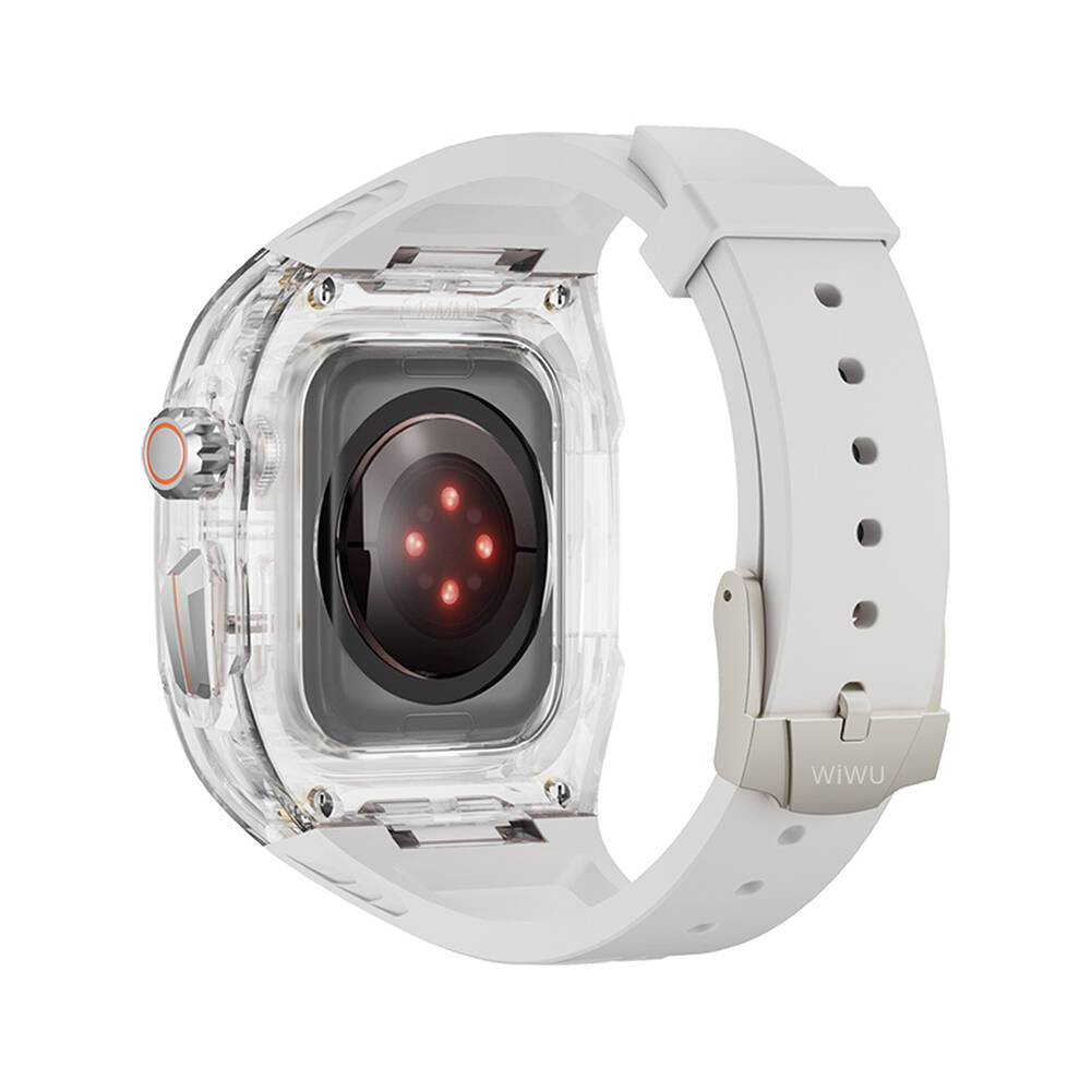 Apple Watch 42mm Wiwu Wi-WB013 Rambo Serisi 2in1 Şeffaf PC Kasa Koruyuculu Kauçuk Kordon Beyaz
