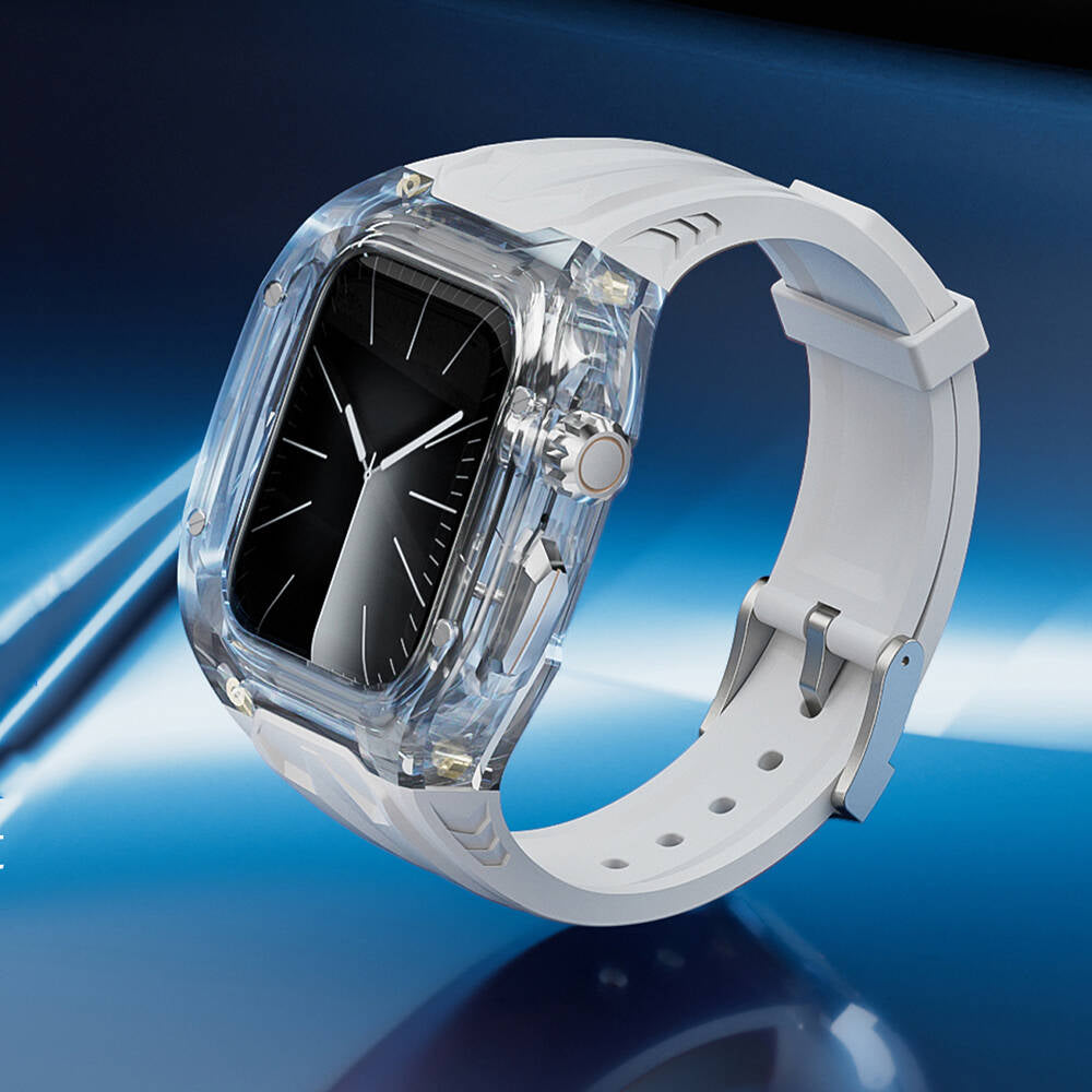 Apple Watch 42mm Wiwu Wi-WB013 Rambo Serisi 2in1 Şeffaf PC Kasa Koruyuculu Kauçuk Kordon Beyaz