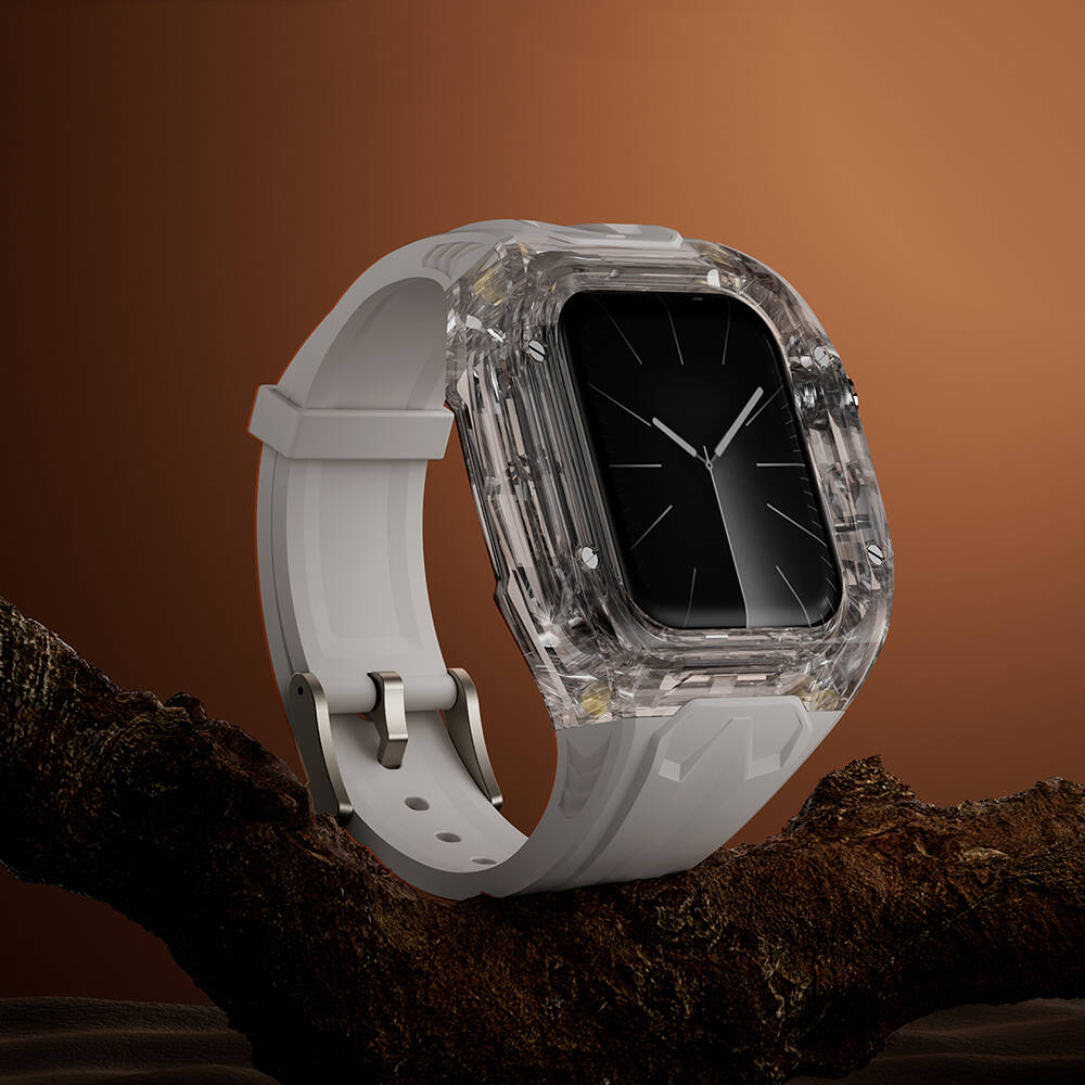 Apple Watch 42mm Wiwu Wi-WB013 Rambo Serisi 2in1 Şeffaf PC Kasa Koruyuculu Kauçuk Kordon Beyaz
