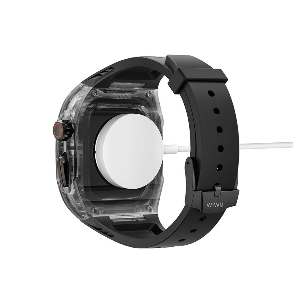 Apple Watch 42mm Wiwu Wi-WB013 Rambo Serisi 2in1 Şeffaf PC Kasa Koruyuculu Kauçuk Kordon Siyah