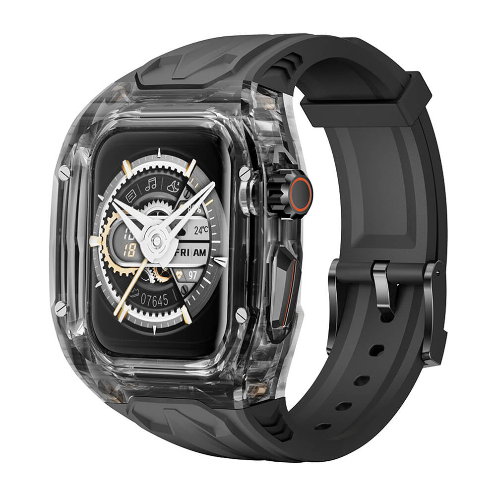 Apple Watch 42mm Wiwu Wi-WB013 Rambo Serisi 2in1 Şeffaf PC Kasa Koruyuculu Kauçuk Kordon Beyaz