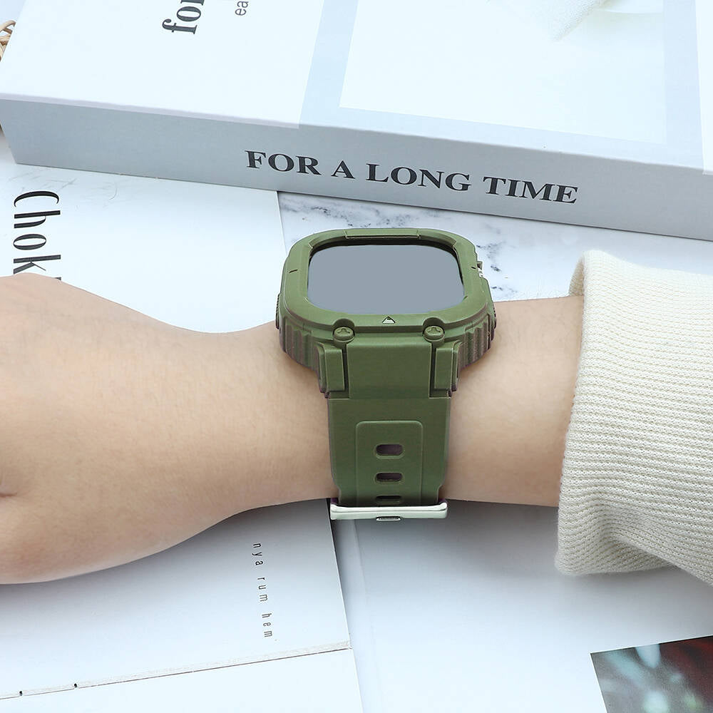 Apple Watch 42mm Wiwu Wi-WB014 Armor Serisi 2in1 Sert PC Kasa Koruyuculu Silikon Kordon Yeşil
