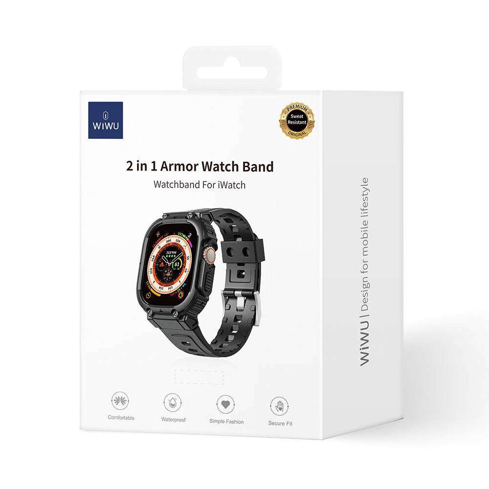 Apple Watch 42mm Wiwu Wi-WB014 Armor Serisi 2in1 Sert PC Kasa Koruyuculu Silikon Kordon Yeşil
