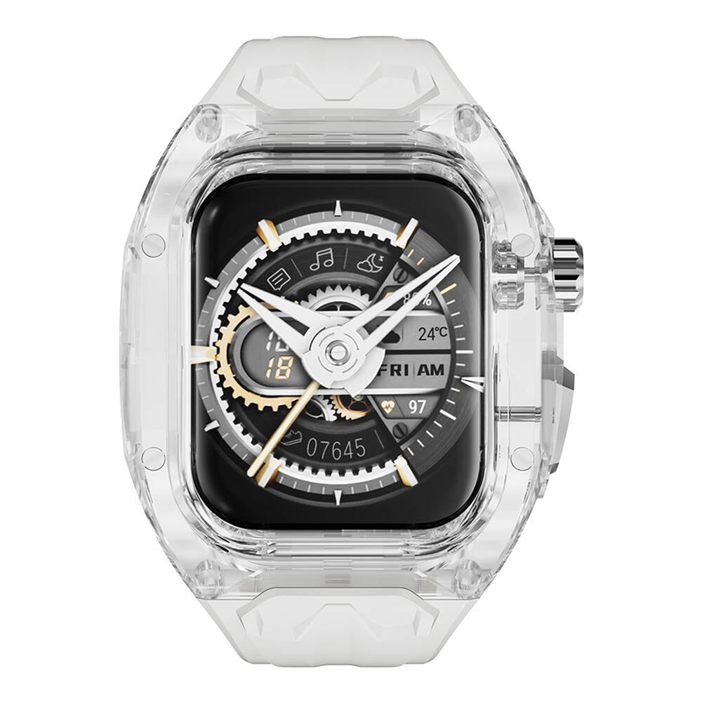 Apple Watch 44mm Wiwu Wi-WB013 Rambo Serisi 2in1 Şeffaf PC Kasa Koruyuculu Kauçuk Kordon Beyaz