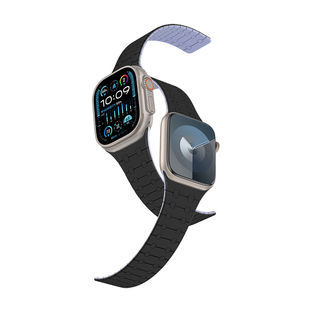 Apple Watch Ultra 49mm Amazingthing Smoothie Sport Magnetik Tak Çıkar Silikon Strap Kayış Siyah-Mor