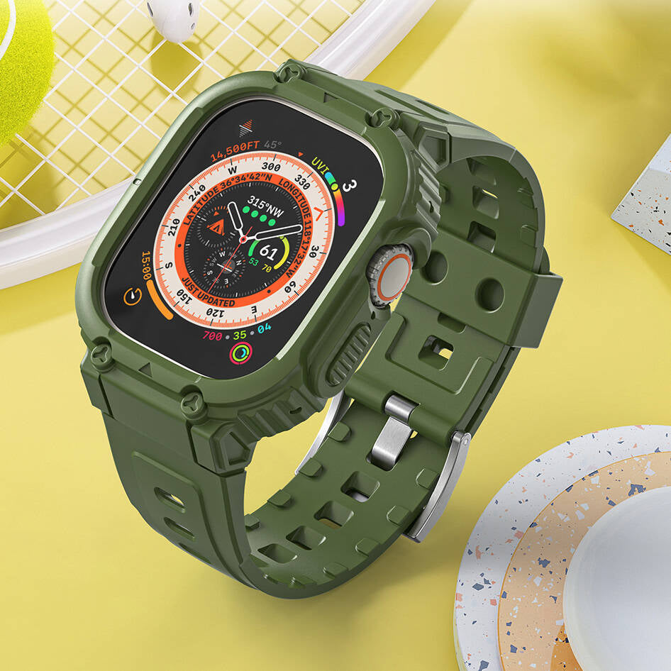 Apple Watch Ultra 49mm Wiwu Wi-WB014 Armor Serisi 2in1 Sert PC Kasa Koruyuculu Silikon Kordon Siyah