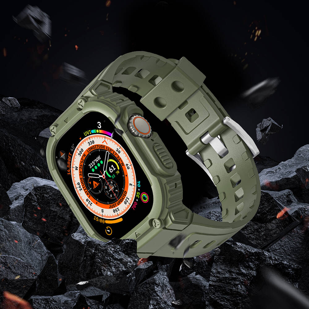 Apple Watch Ultra 49mm Wiwu Wi-WB014 Armor Serisi 2in1 Sert PC Kasa Koruyuculu Silikon Kordon Siyah