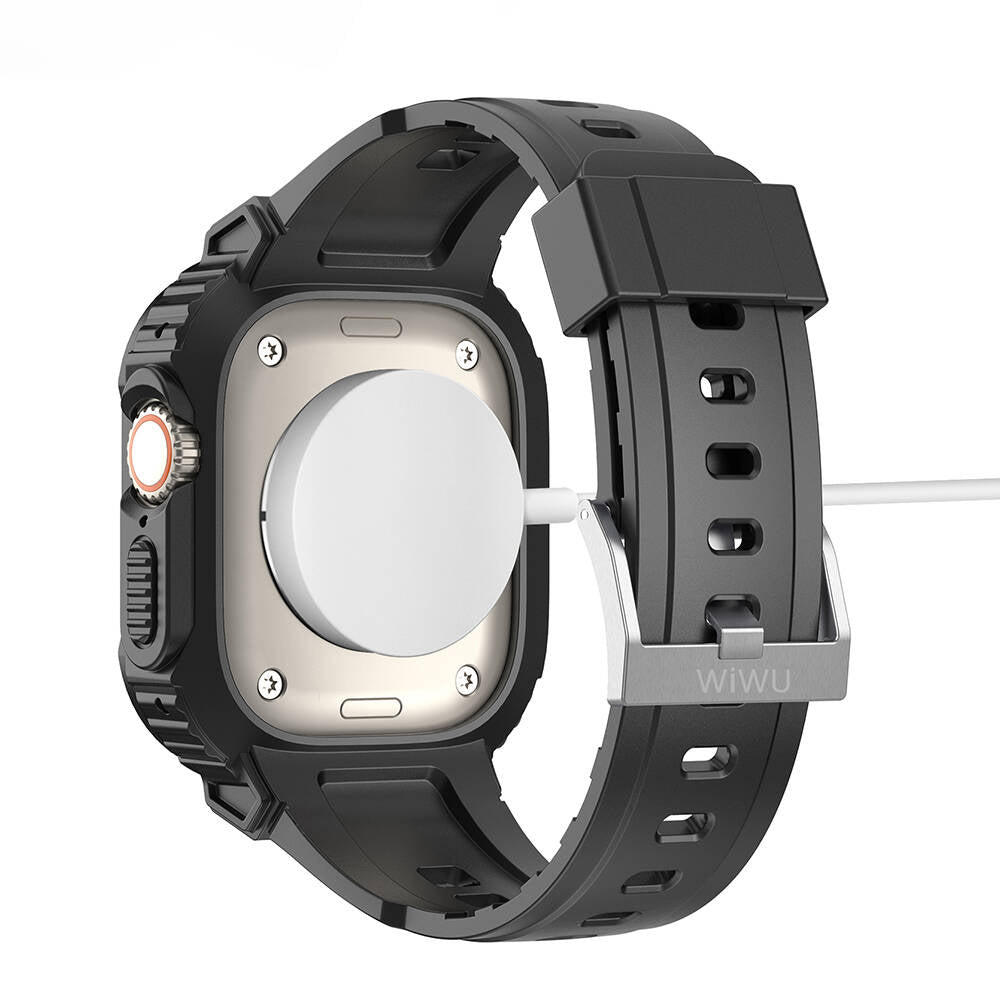 Apple Watch Ultra 49mm Wiwu Wi-WB014 Armor Serisi 2in1 Sert PC Kasa Koruyuculu Silikon Kordon Siyah