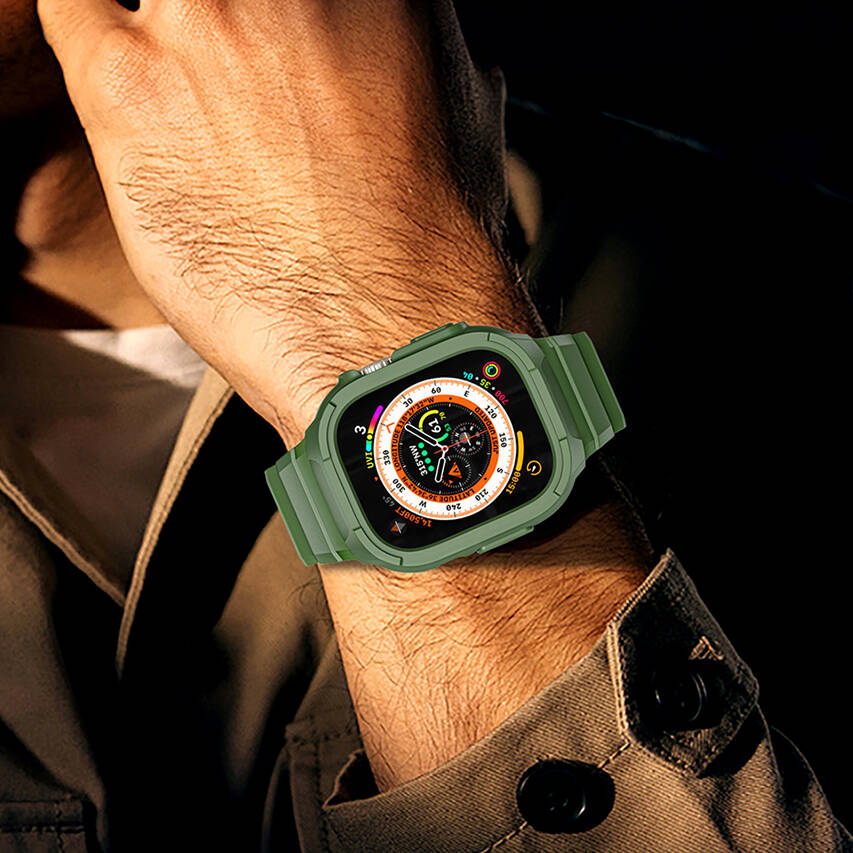 Apple Watch Ultra 49mm Wiwu Wi-WB014 Armor Serisi 2in1 Sert PC Kasa Koruyuculu Silikon Kordon Siyah